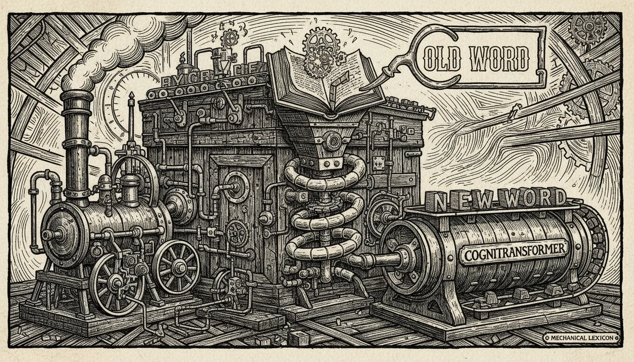 Steampunk-style mechanical anagram solver transforming old words into new words